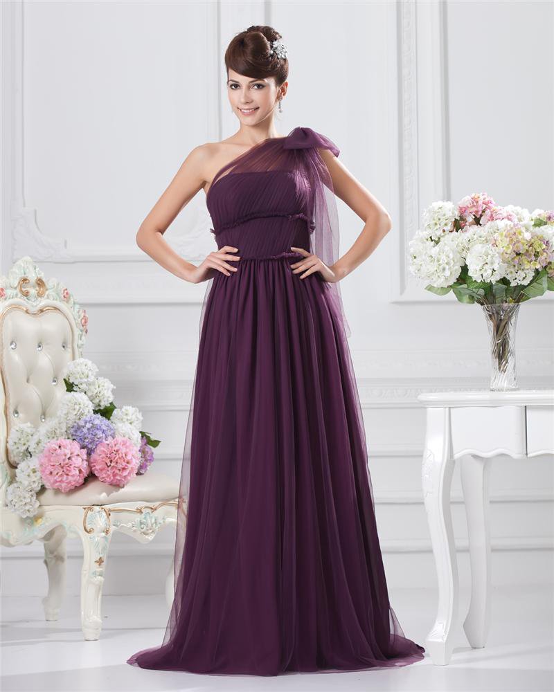 Chiffon Bowtie One Shoulder Floor Length Bridesmaid Dresses