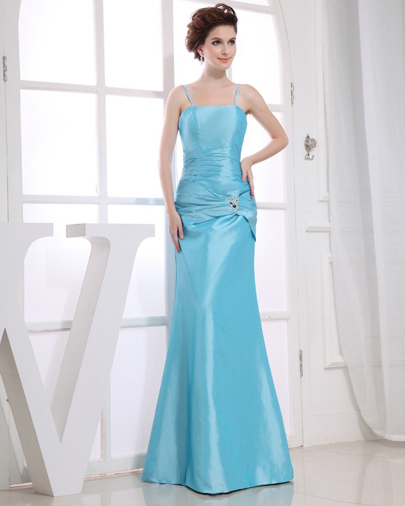 Strapless Neckline Floor Length Sleeveless Satin Pleat Beading Empire Bridesmaid Dresses