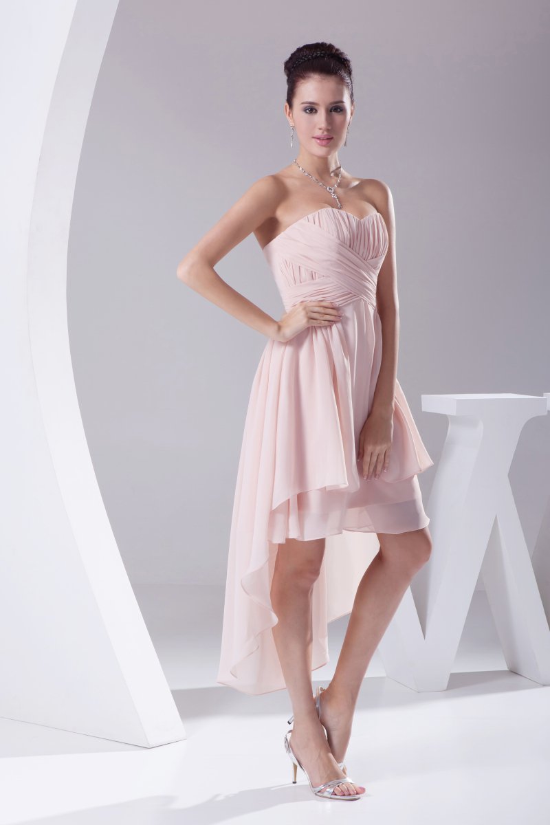 Chiffon Strapless Waistband Ruffle Ankle Length Bridesmaid Dress