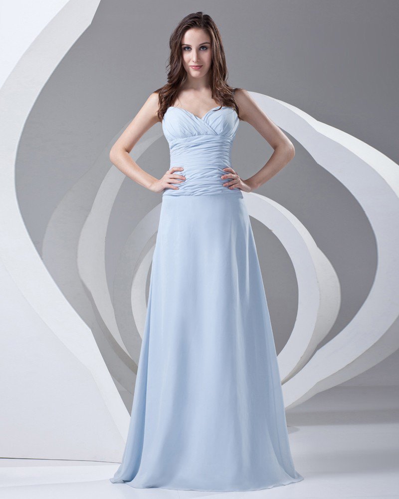 Spaghetti Straps Pleated Floor Length Chiffon Woman Bridesmaid Dress
