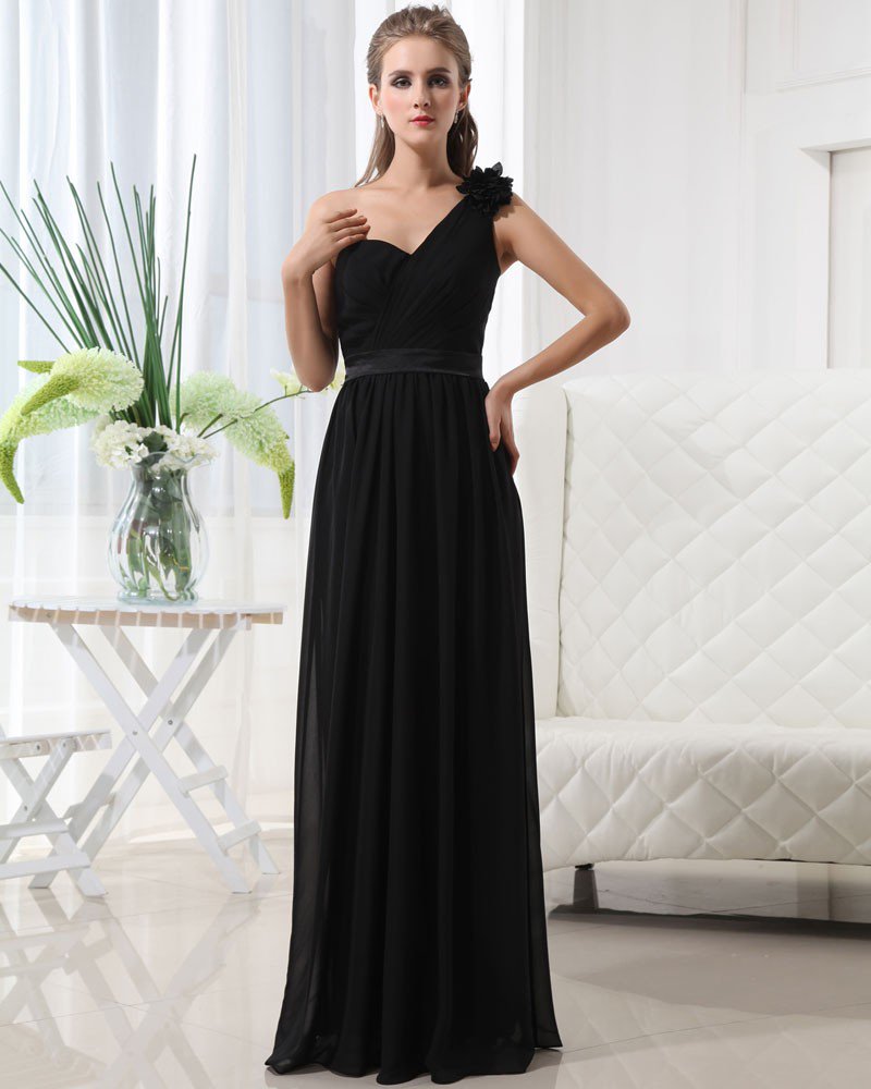 Beautiful Empire One Shoulder Floor Length Chiffon Women's Bridesmaid Dress