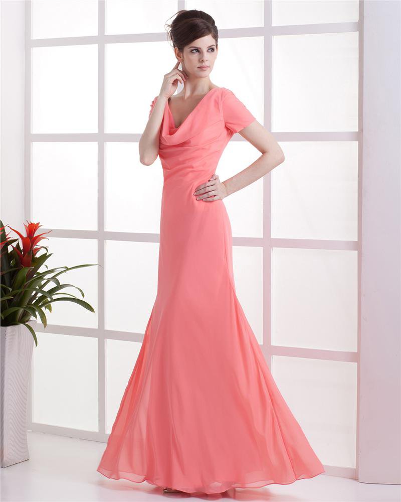 Chiffon V-neck Drape Workmanship Floor Length Bridesmaid Dresses