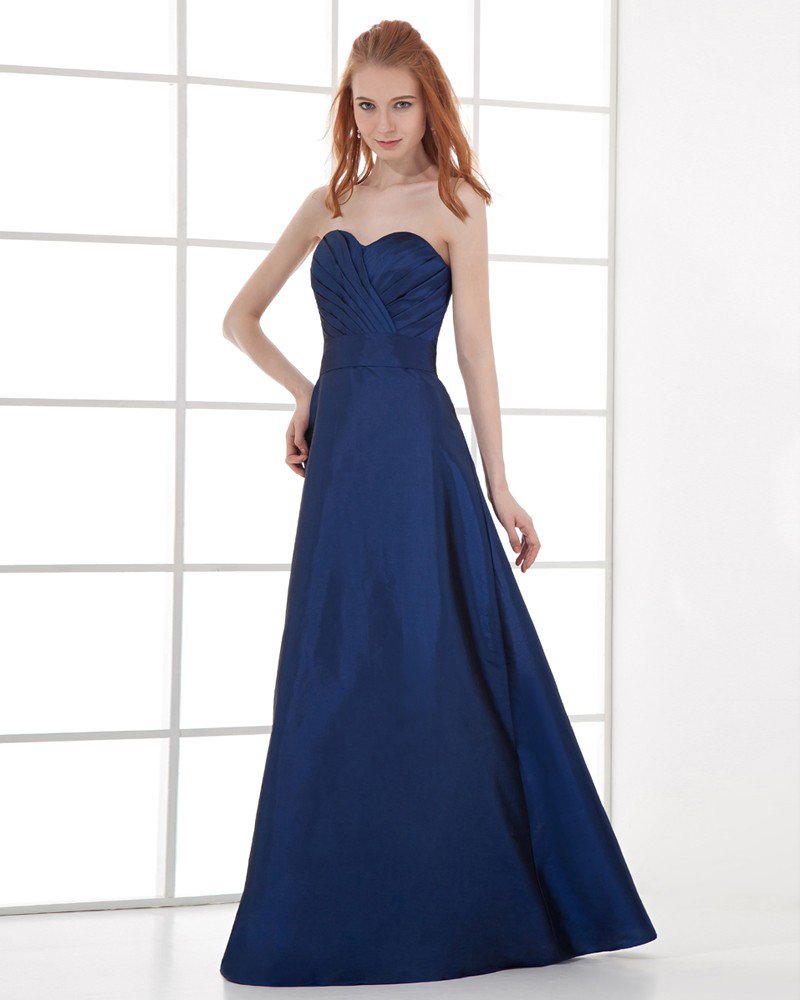 Fashion Taffeta Pleated Sweetheart Floor Length Bridesmaid Dress