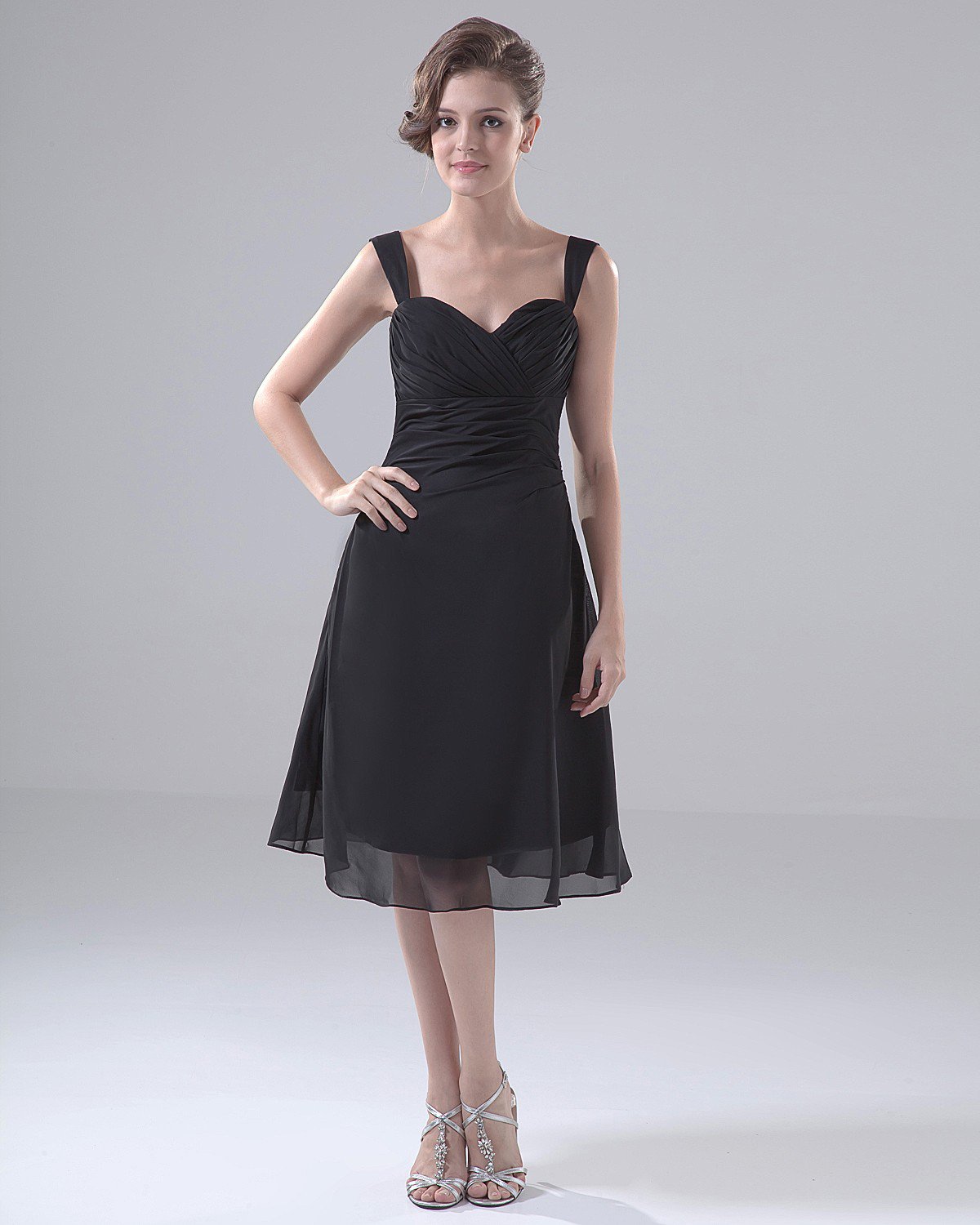 Sweetheart Spaghetti Straps Ruffle Knee Length Chiffon Bridesmaid Dress