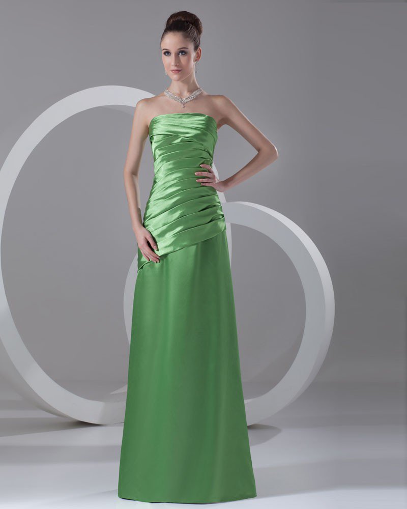 Satin Ruffle Strapless Floor Length Bridesmaid Dress