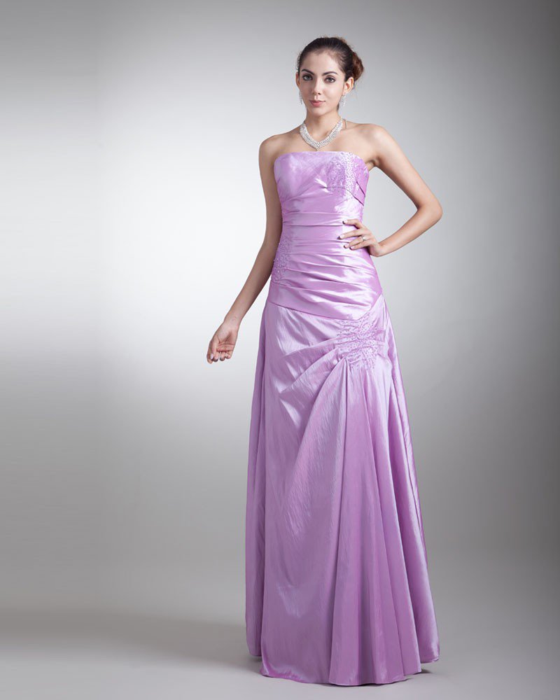 Taffeta Ruffle Sequins Strapless Floor Length Bridesmaid Dress
