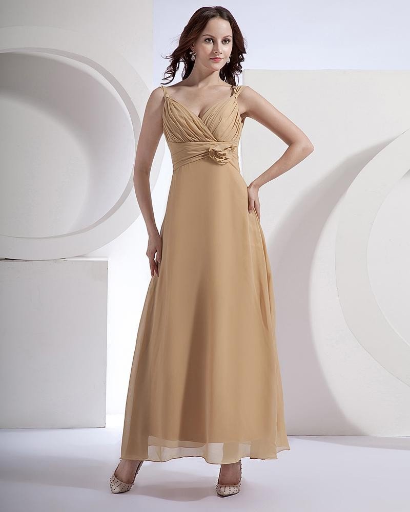 Chiffon Ruffle V-Neck Floor Length Bridesmaid Dresses