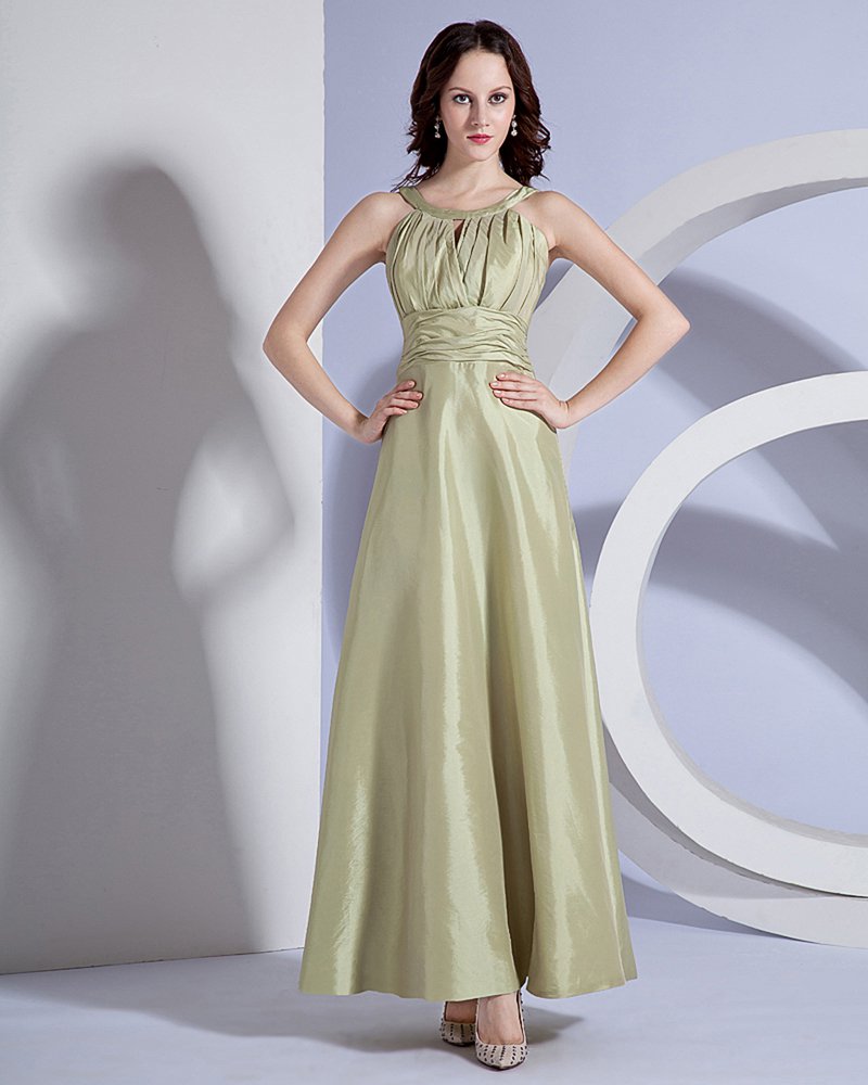 A-Line Holder Sleeveless Floor Length Taffeta Bridesmaid Dress