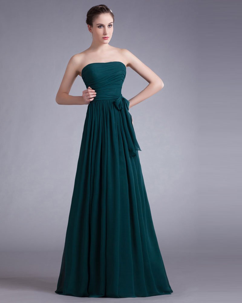 Chiffon Bow Sweetheart Floor Length Pleated Bridesmaid Dress
