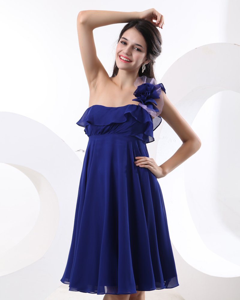 Chiffon One Shoulder Hand Flower Ruffles Bridesmaid Dress Gown