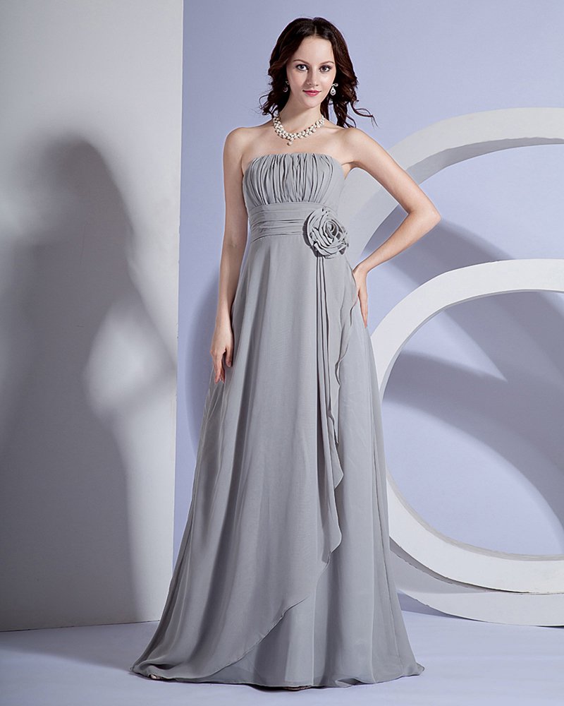 Chiffon Ruffle Flower Floor Length Bridesmaid Dress Gown
