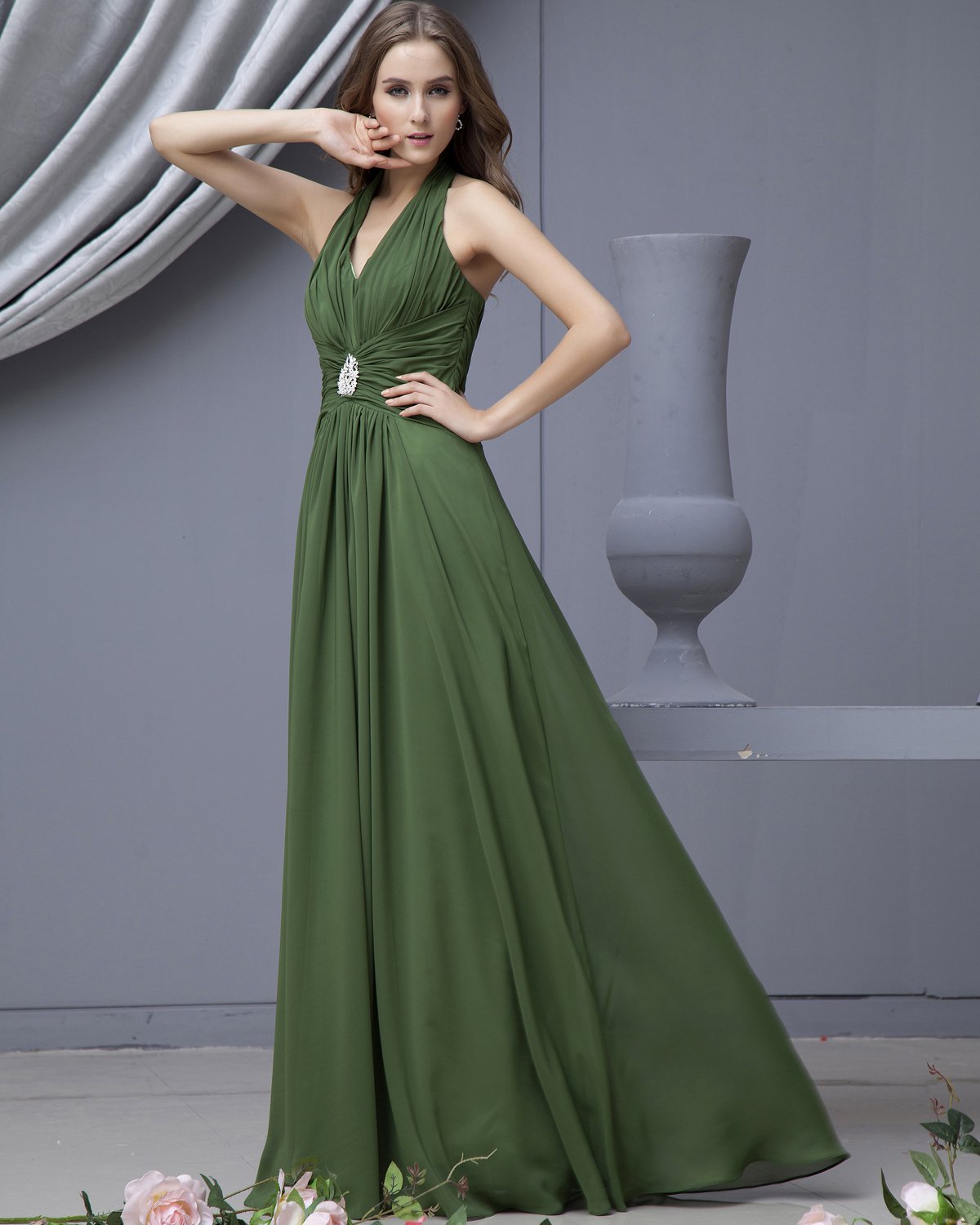 Chiffon Sash V Neck Floor Length Bridesmaid Dresses