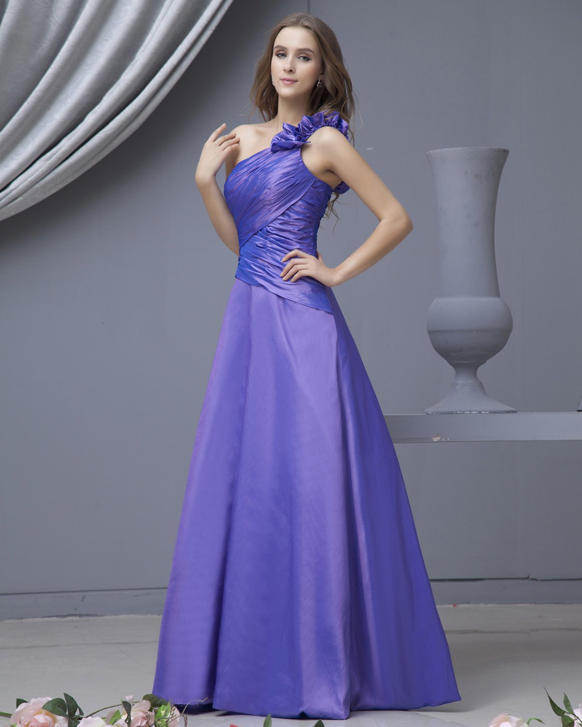 Fashion Taffeta One Shoulder Floor Length Bridesmaid Dresses