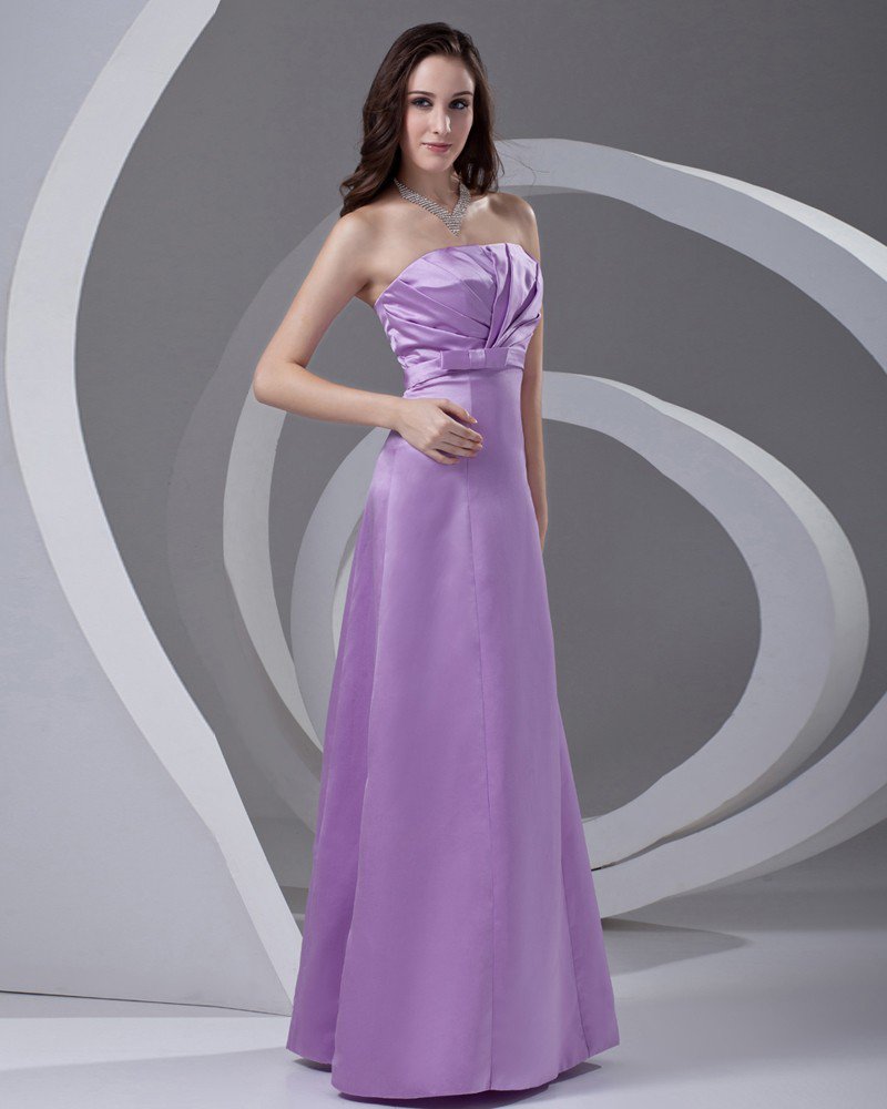 Strapless Pleated Floor Length Satin Woman Bridesmaid Dress
