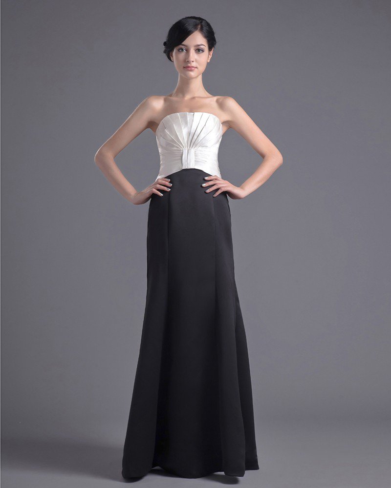 Fashion Satin Pleated Strapless Floor Length Bridesmaid Dress