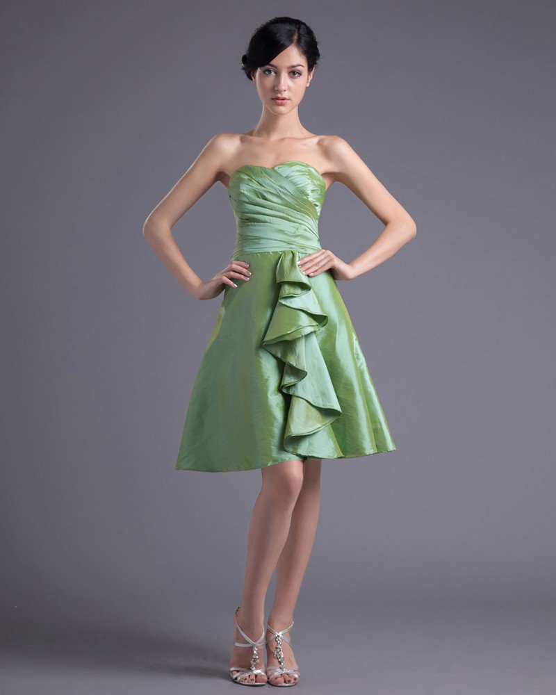 Fashion Taffeta Sweetheart Thigh Length Pleated Bridesmaid Dress