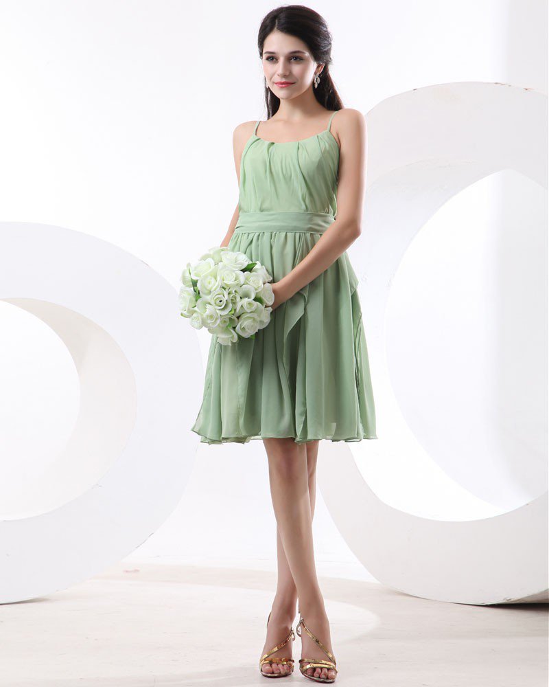 Chiffon Knee Length Solid Round Neck Bridesmaid Dress