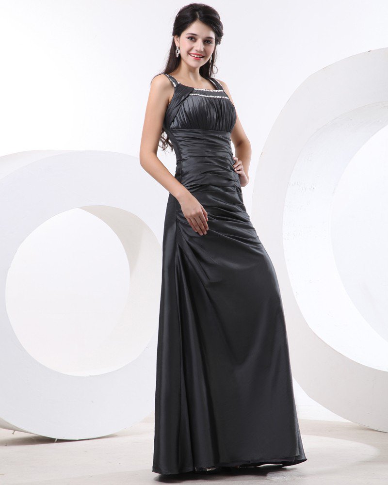 Women Taffeta Shoulder Straps Floor Length Bridesmaid Dresses