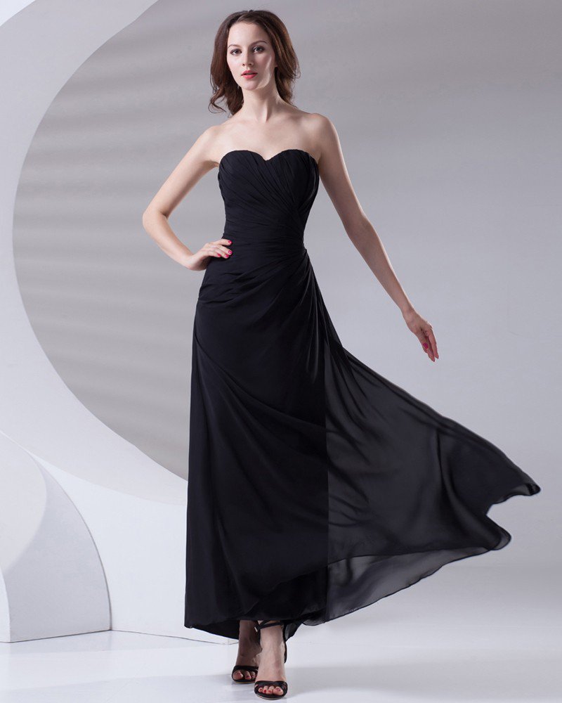 Fashion Sweetheart Neckline Ankle Length Ruffle Chiffon Bridesmaid Dress