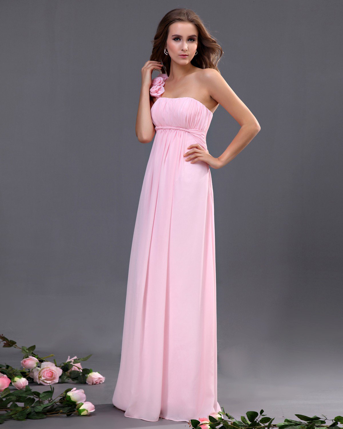 Chiffon One Shoulder Ruffle Floor Length Bridesmaid Dresses