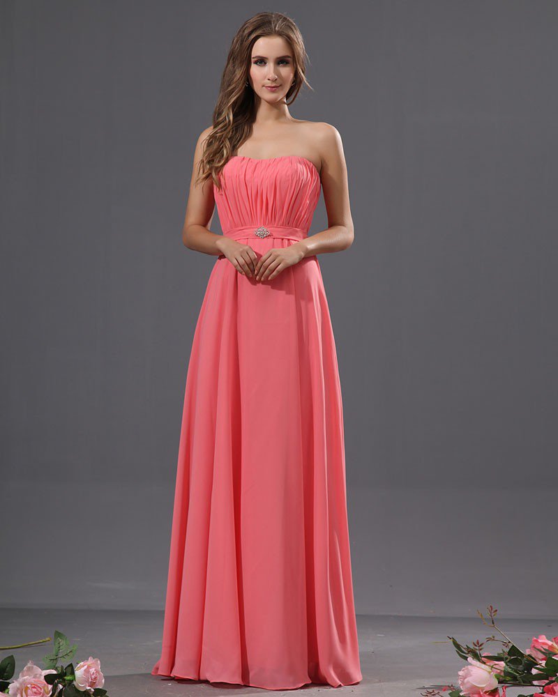 Graceful Strapless Ruffles Chiffon Floor Length Bridesmaid Dresses