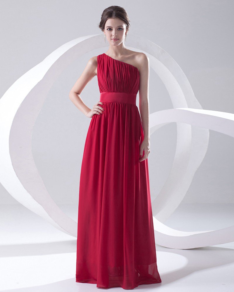 Fashion Chiffon Pleated Sloping Sleeveless Floor Length Bridesmaid Dress