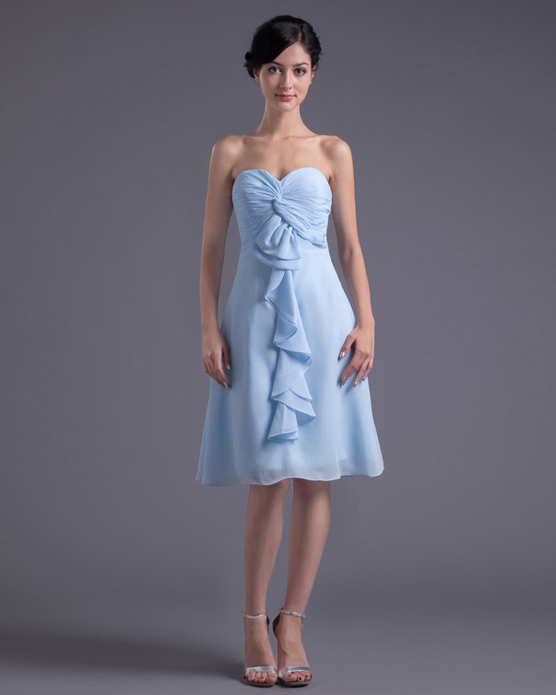 Sweetheart Knee Length Ruffles Pleated Chiffon Women Bridesmaid Dress
