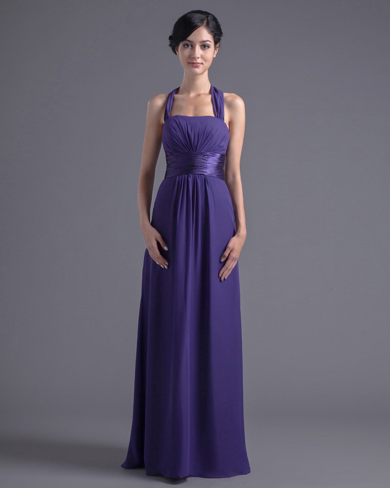 Beautiful Halter Floor Length Pleated Chiffon Bridesmaid Dress
