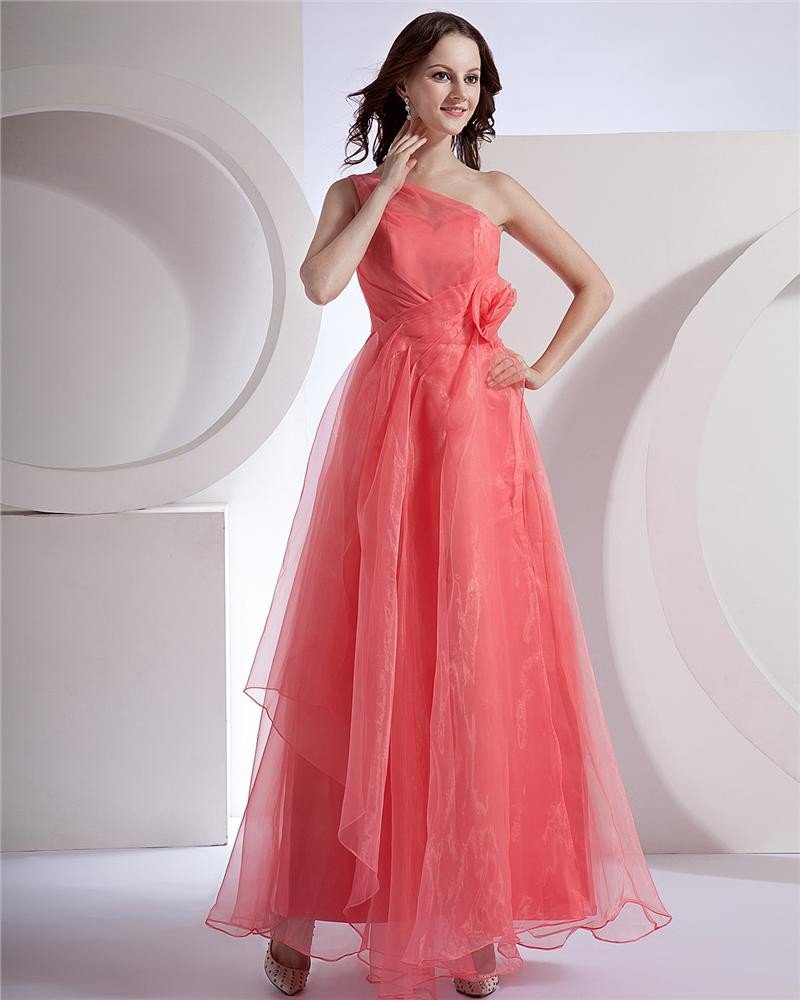 Chiffon Applique Pleated One Shoulder Floor Length Bridesmaid Dresses