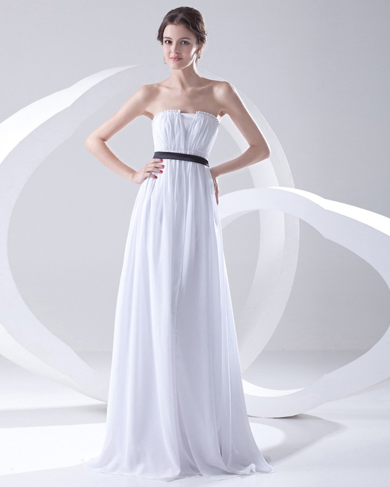 Fashion Chiffon Pleated Sleeveless Strapless Floor Length Bridesmaid Dress