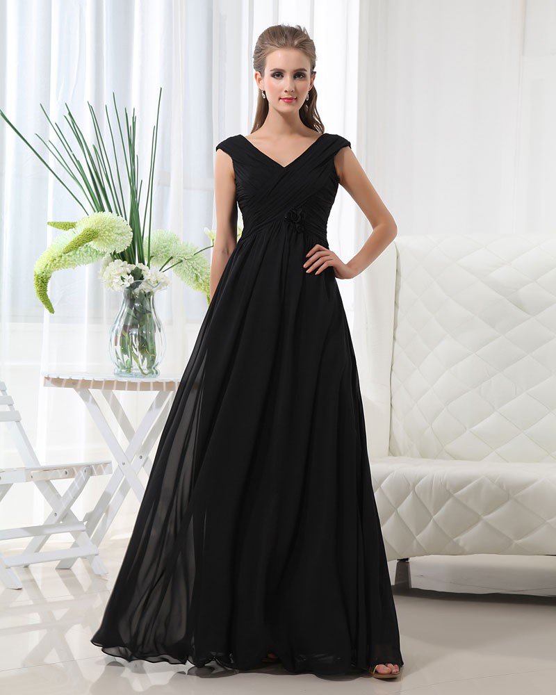 Floor Length V-Neck Chiffon Bridesmaid Dress