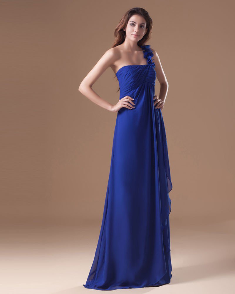 Chiffon Ruffle One Shoulder Floor Length Pleated Bridesmaid Dress