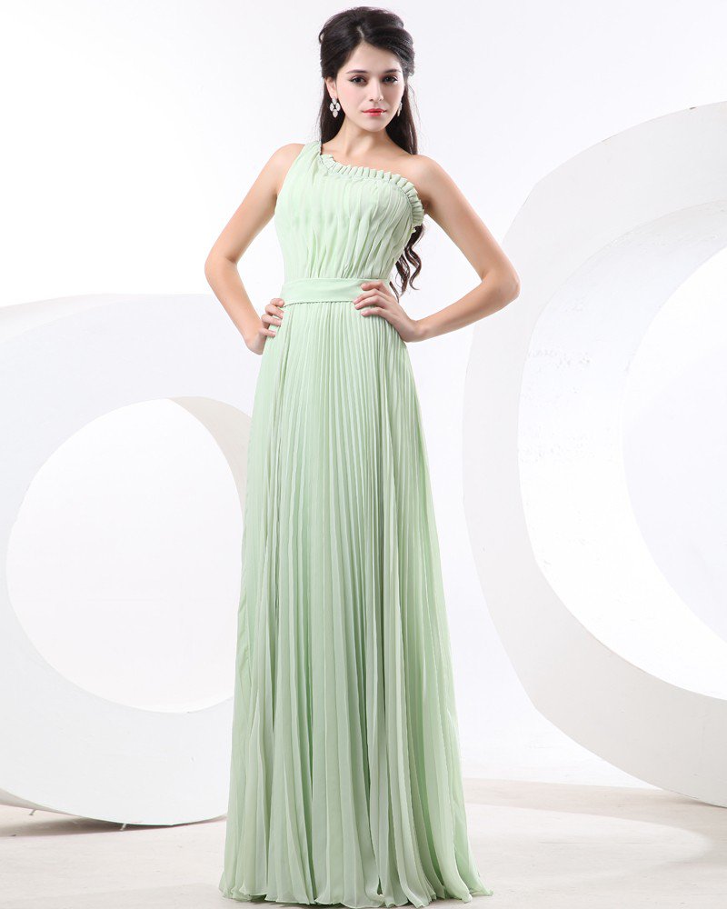 Empire One Shoulder Floor Length Chiffon Bridesmaid Dress
