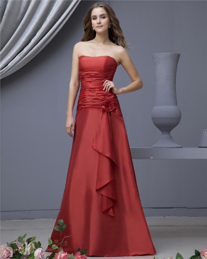 Taffeta Flower Sash Strapless Floor Length Bridesmaid Dresses