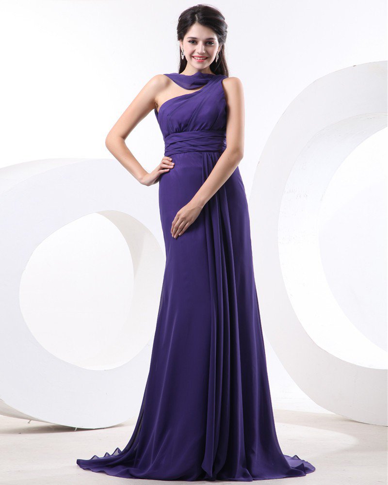 Chiffon Pleat One Shoulder Sleeveless Bridesmaid Dresses