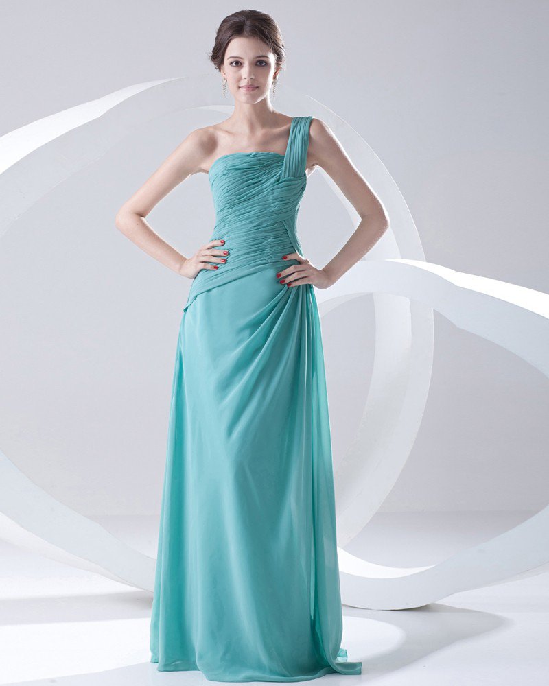 Fashion Chiffon Pleated One Shoulder Sleeveless Floor Length Bridesmaid Dress