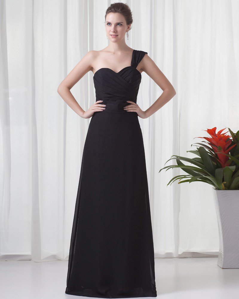 Fascinating One Shoulder Floor Length Pleated Chiffon Bridesmaid Dress
