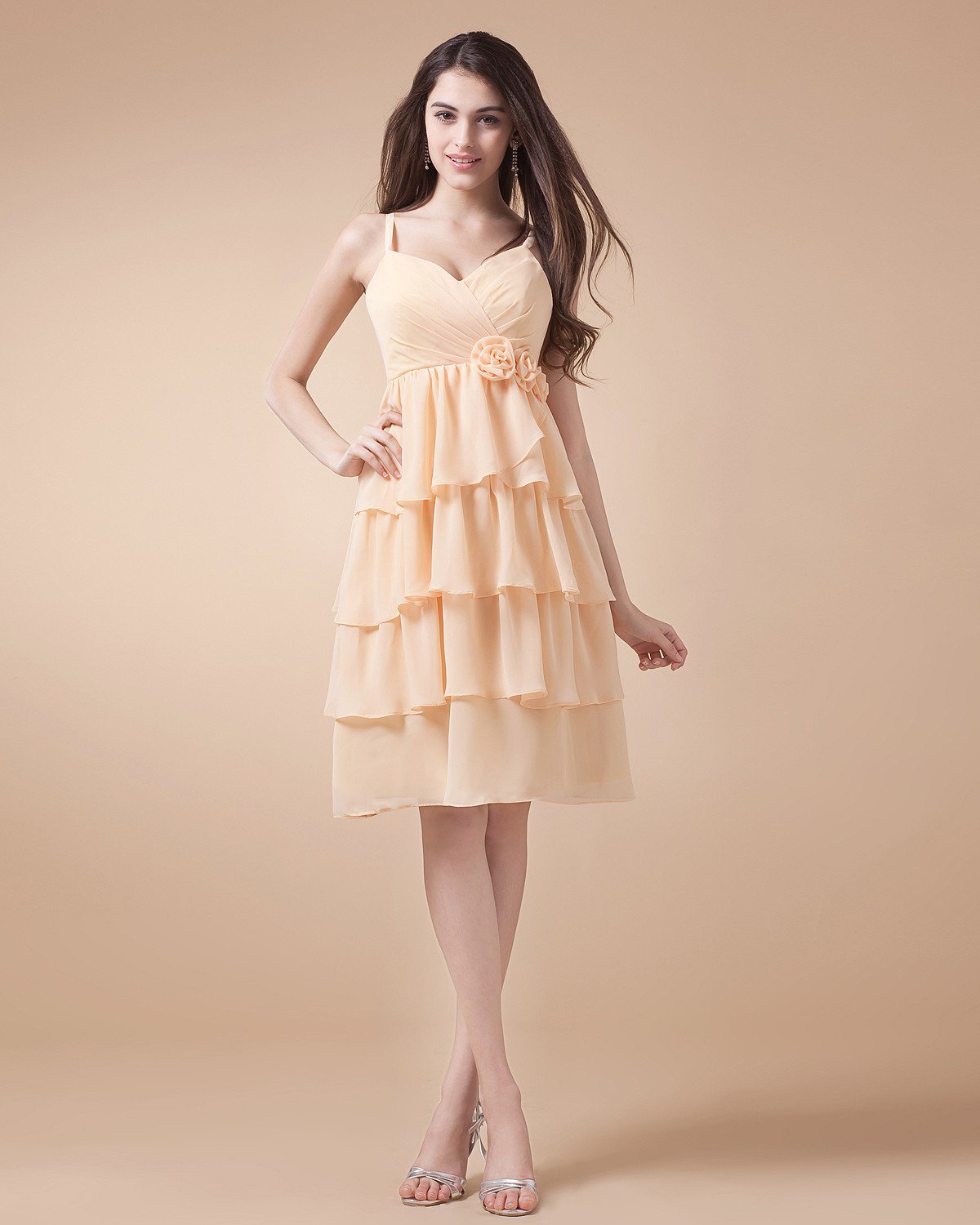 Lovely Spaghetti Straps Chiffon Knee Length Bridesmaid Dresses