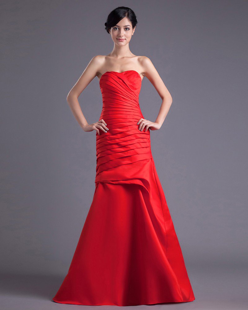 Fashion Satin Pleated Sweetheart Floor Length Bridesmaid Dress