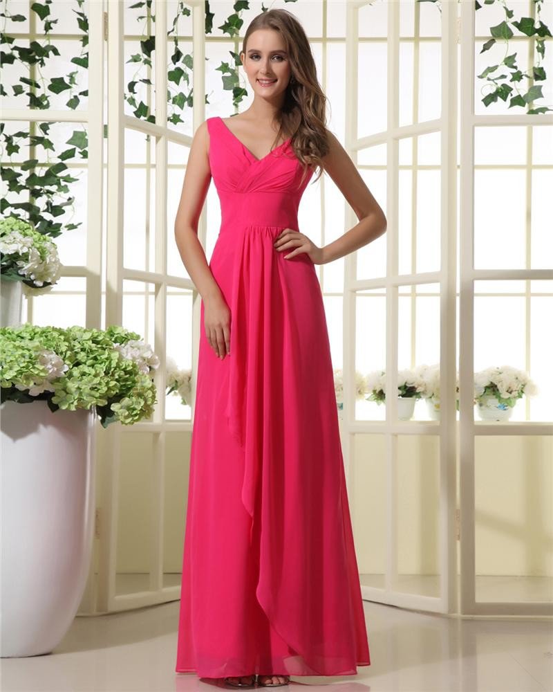 V-Neck Chiffon Floor Length Empire Bridesmaid Dress