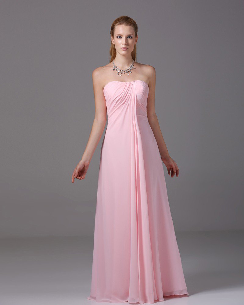Slim Chiffon Satin Ruffle Sweetheart Floor Length Bridesmaid Dresses