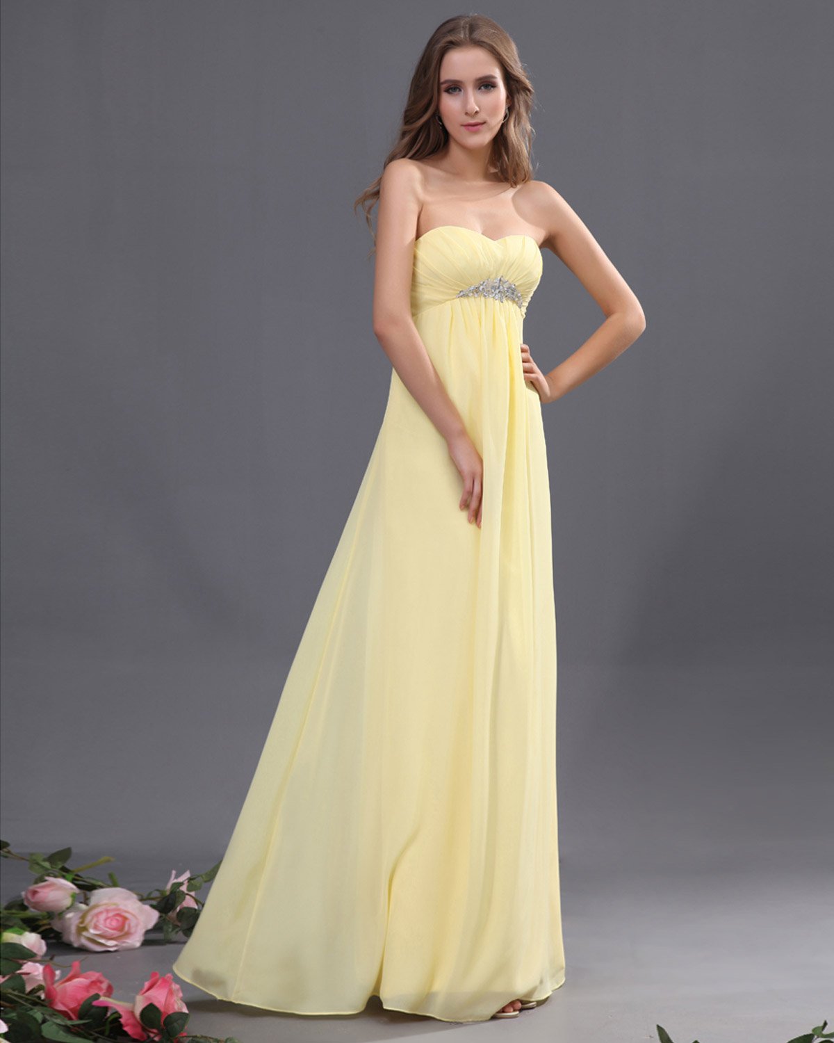 Chiffon Sweetheart Ruffle Floor Length Bridesmaid Dress Gown