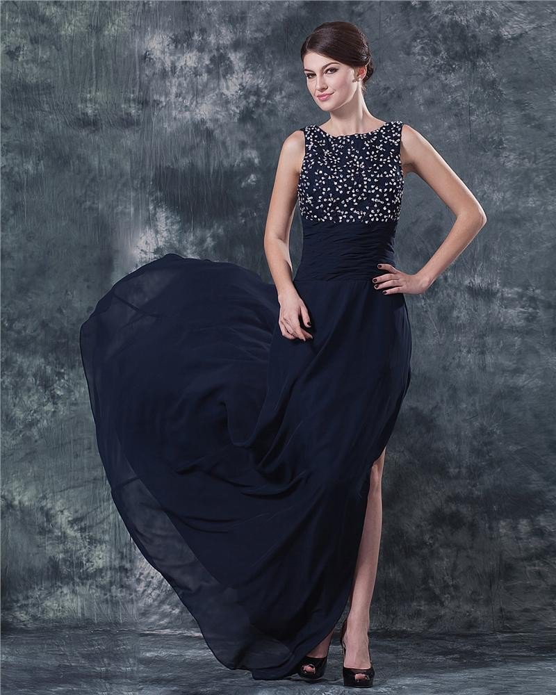 Chiffon Beading V Back Floor Length Mothers of Bride Guests Dresses