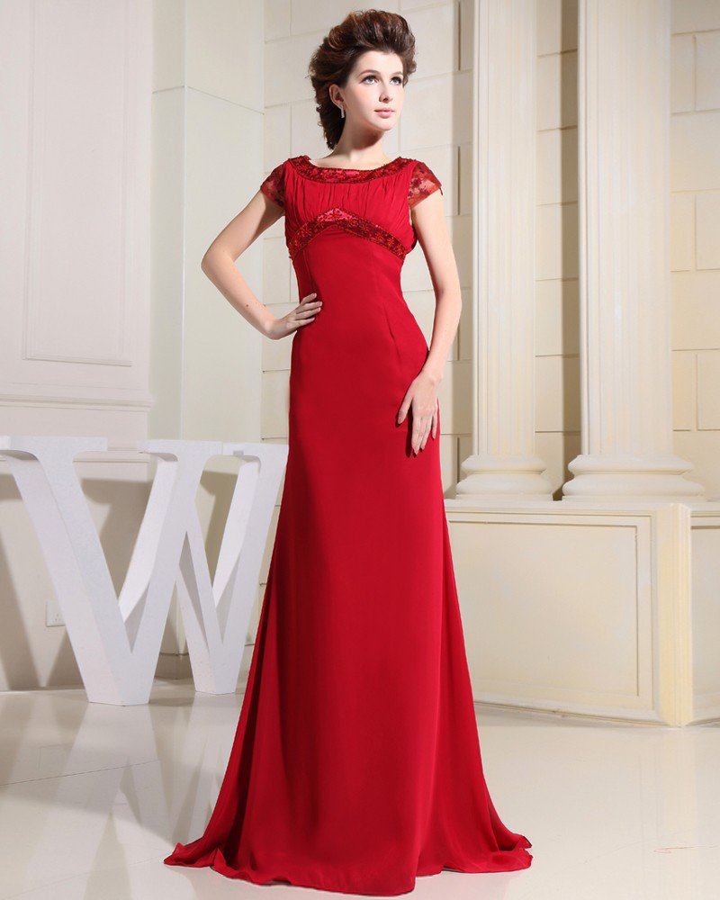 Sabrina Neckline Floor Length Beading Chiffon Empire Mother Of The Bride Dress