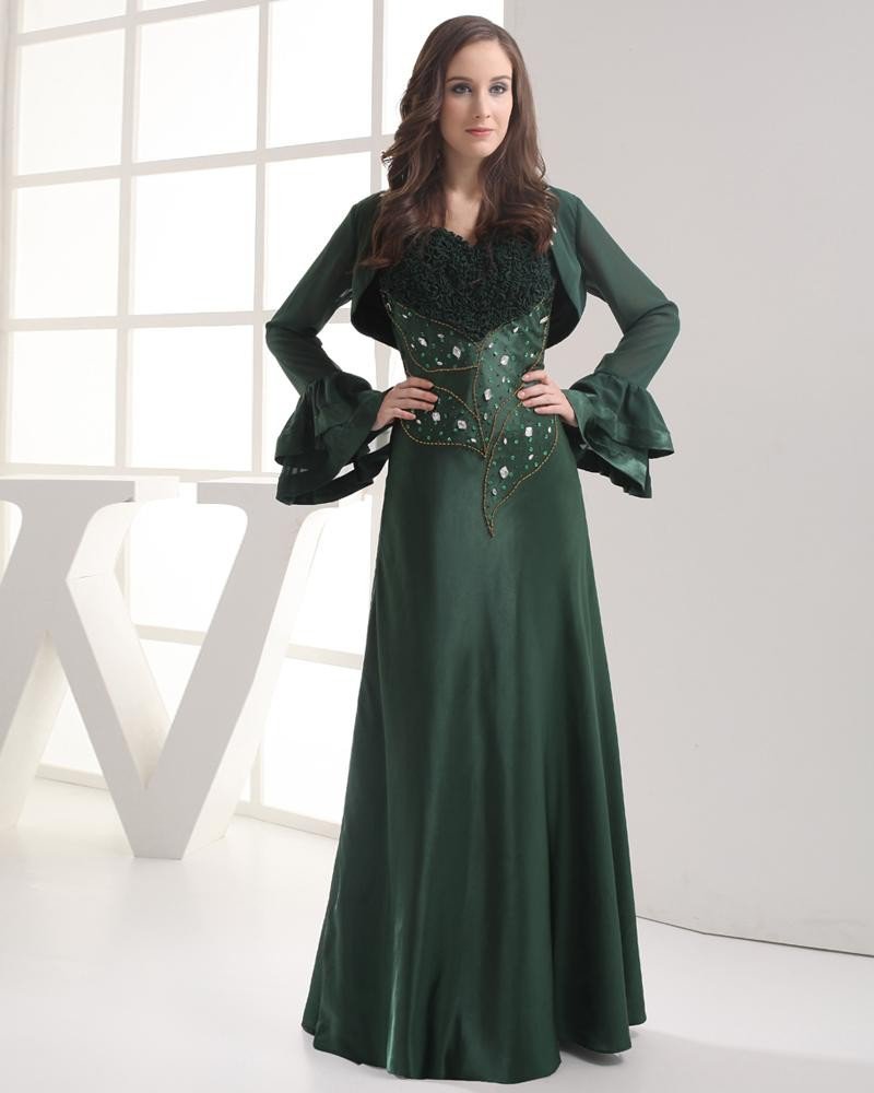 Fashion Chiffon Imitation Silk Beads Ruffle Sweetheart Floor Length Celebrity Dress
