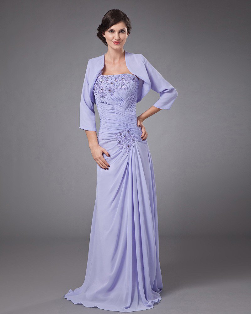 Chiffon Row Flower Beading One Shoulder Floor Length Mothers of Bride Guests Dresses
