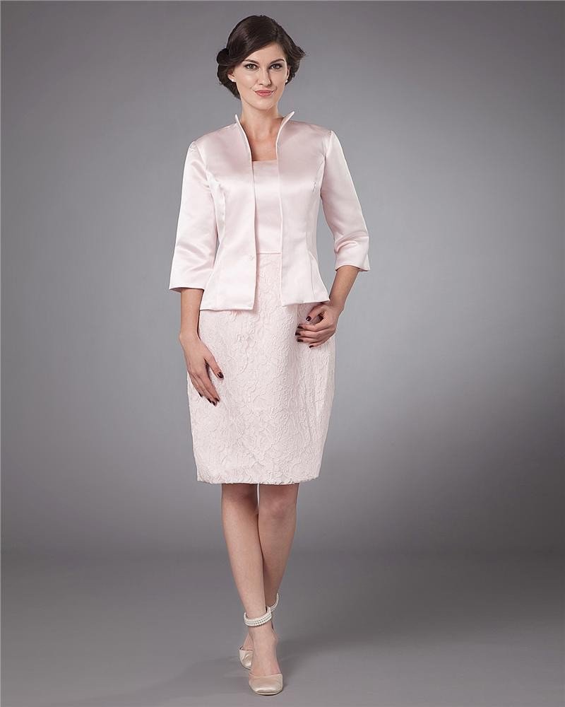 Absorbing Square Knee Length Satin Applique Mother of the Bride Dress