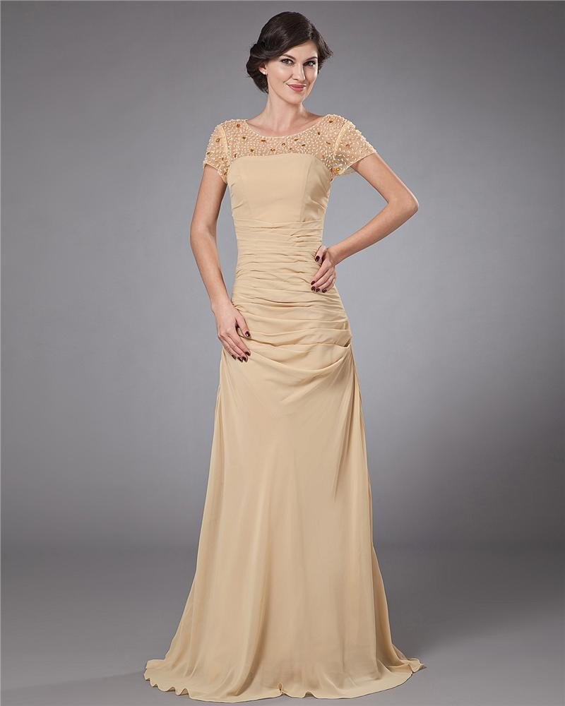 Chiffon Beading Floor Length Mothers of Bride Guests Dresses
