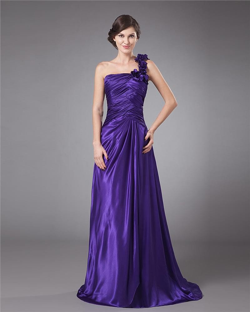 Chiffon Ruffle Pleated One Shoulder Floor Length Mothers of Bride Guests Dresses