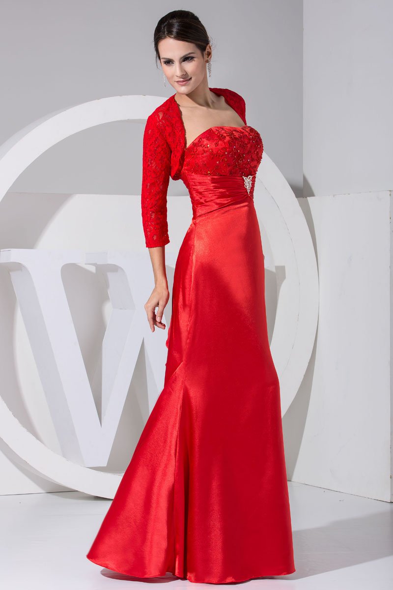 Charmeuse Lace Beading Pleated Floor Length Mother of the Bride Dress